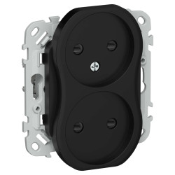 FLITE Розетка 2-местная без заземления с защитными шторками безвинтовое крепление 10А РСш02-1-ФлЧ черный IEK