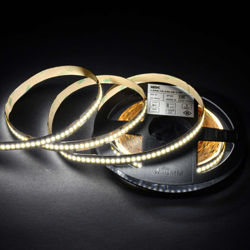 Лента светодиодная 5м SMD2835 240LED/м 22Вт/м IP20 ширина 10мм 24В нейтральный белый IEK