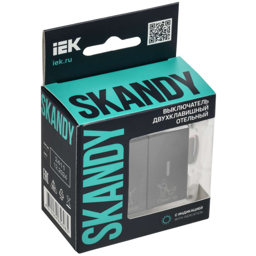 SKANDY Выключатель 2-клавишный с индикацией для отелей 10А SK-V16G графит IEK