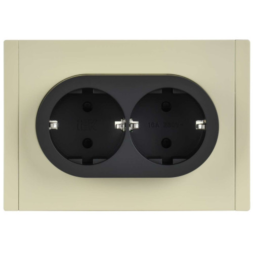 FORTE&PIANO Розетка 2-местная с заземлением с защитными шторками безвинтовое крепление 16А FP823M металл серый сланец IEK