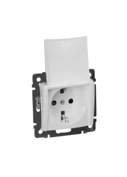 VALENA Розетка 1-местная с заземлением с защитными шторками и крышкой 16А IP20 белый