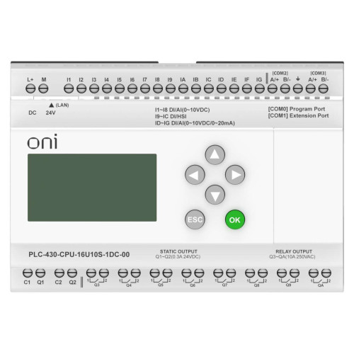 ПЛК 430 Модуль ЦПУ 4 DI 12 UI (0-10 В/DI) 8 RO 2 TO 24В DC с Ethernet портом с экраном ONI