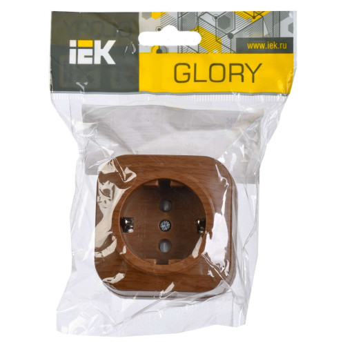 GLORY Розетка 1-местная для открытой установки с заземлением с защитными шторками 16А РСш20-3-ХД дуб IEK
