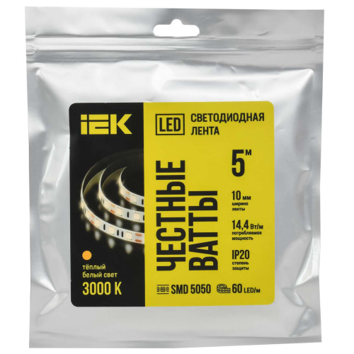 Лента светодиодная 5м LSR-5050WW60-14,4-IP20-12В IEK