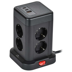 DOMINIC Удлинитель У08K 8 мест 2P+PE 1,5м 3х1,0мм2 16А/250В USB A+C 20Вт черный IEK