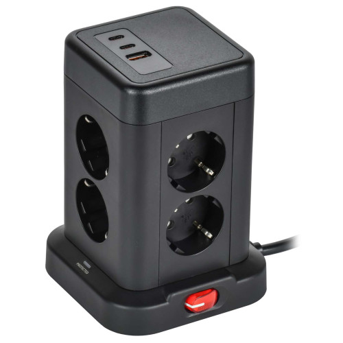 DOMINIC Удлинитель У08K 8 мест 2P+PE 1,5м 3х1,0мм2 16А/250В USB A+C 20Вт черный IEK