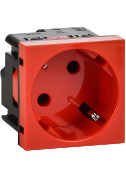 Розетка 45град с заземляющим контактом без защитной шторки и винтовым зажимом (2 модуля) красная