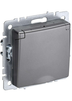 BRITE Розетка 1-местная с заземлением с защитными шторками и крышкой 16А IP44 РСбш10-3-44-БрС сталь IEK