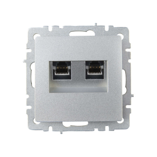 BRITE Розетка компьютерная двойная RJ45 кат.5E РК10-2-БрА алюминий IEK