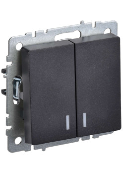 BRITE Выключатель 2-клавишный с индикацией 10А ВС10-2-1-БрЧ черный IEK