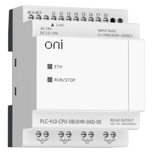 ПЛК 410 Модуль ЦПУ 4 DI 4 UI (0-10 В/DI) 4 RO 12В-24В DC или 24В AC с Ethernet портом без экрана ONI