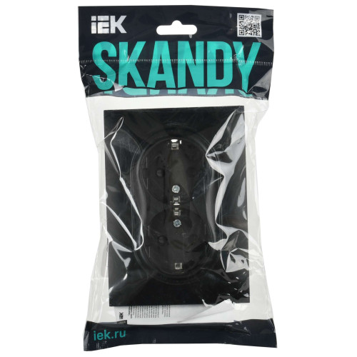 SKANDY Розетка 2-местная с заземлением с защитными шторками 16А в сборе SK-R07Bl черный IEK