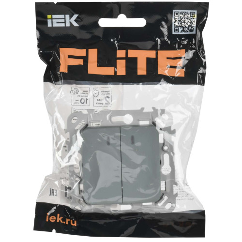 FLITE Выключатель 2-клавишный с индикацией 10А ВС12-1-1-ФлС серый IEK