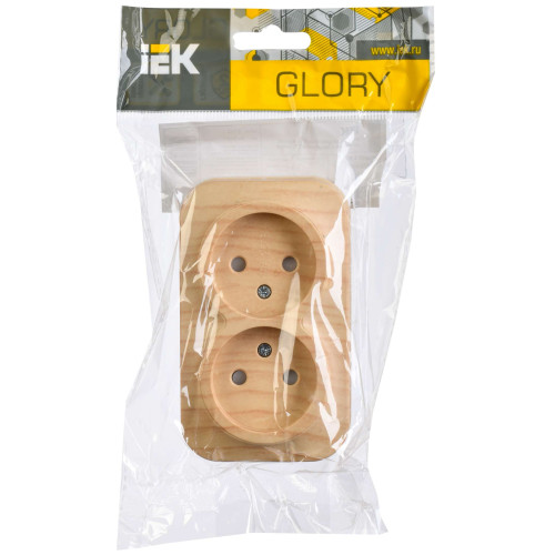 GLORY Розетка 2-местная для открытой установки без заземления с защитными шторками 10А РСш22-2-ХС сосна IEK