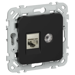 FLITE Розетка 2-местная RJ45/TV категория 5Е STP РКТВ5е-2-1-ФлЧ черный IEK