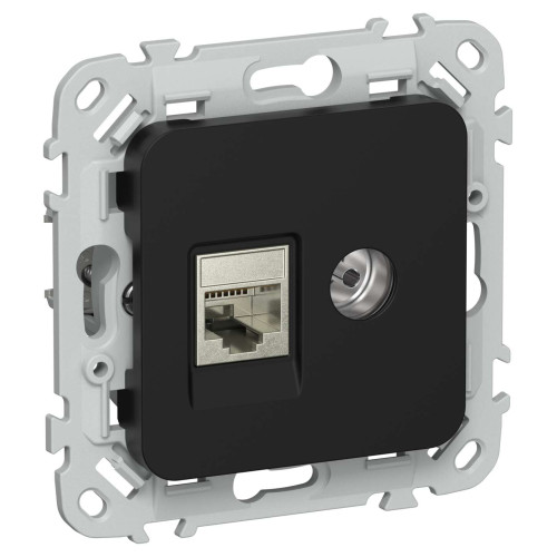 FLITE Розетка 2-местная RJ45/TV категория 5Е STP РКТВ5е-2-1-ФлЧ черный IEK