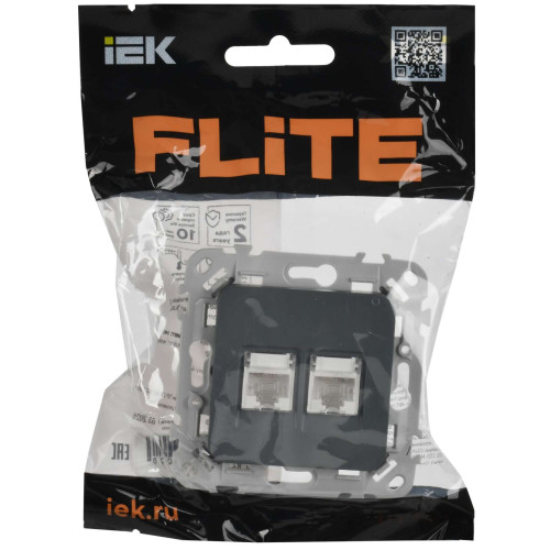 FLITE Розетка 2-местная компьютерная RJ45 категория 5Е UTP РК5е-2-0-ФлМА мокрый асфальт IEK
