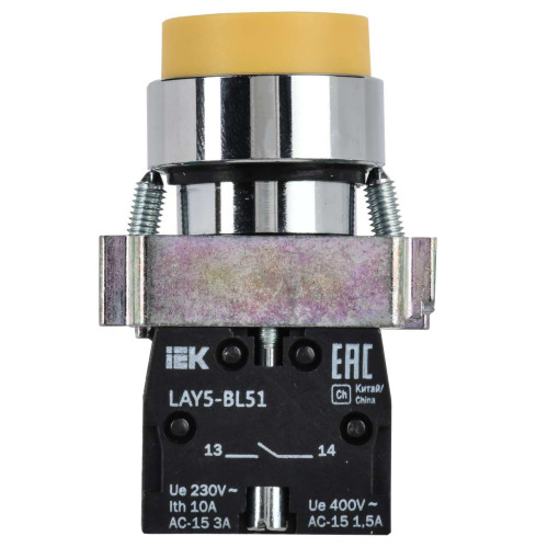 Кнопка управления LAY5-BL51 без подсветки желтая 1NO IEK Кнопка управления LAY5-BL51 без подсветки желтая 1NO IEK