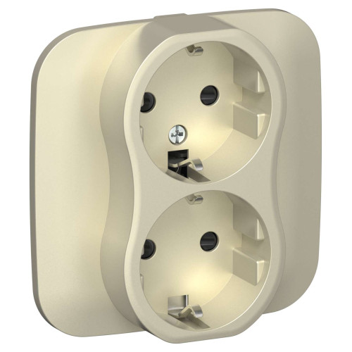 FLITE Розетка 2-местная с заземлением с защитными шторками безвинтовое крепление 16А РСш12-1-А-ФлШ шампань IEK