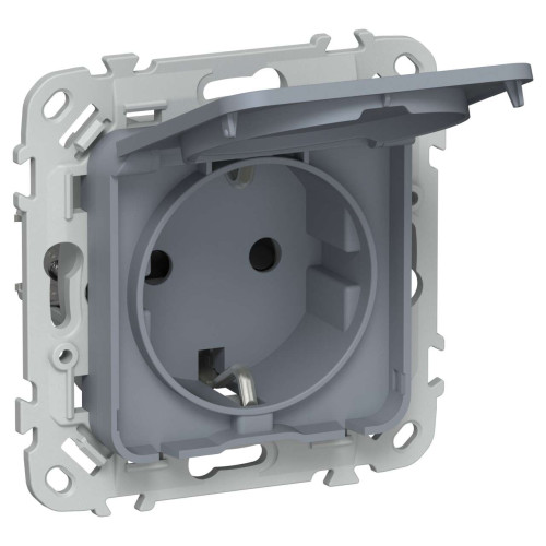 FLITE Розетка с заземлением с защитными шторками и крышкой безвинтовое крепление 16А IP44 РСшкр11-1-44-ФлМ маренго IEK