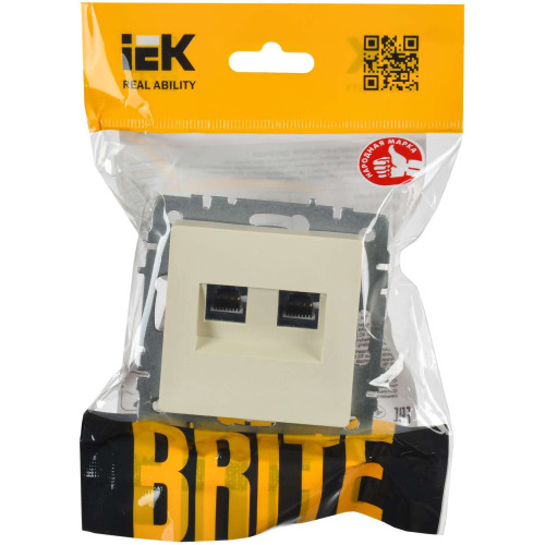 BRITE Розетка компьютерная двойная RJ45 кат.6 РК11-2-БрКр бежевый IEK