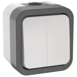 TORS Выключатель двухклавишный 10А IP55 TS205 серо-белый IEK