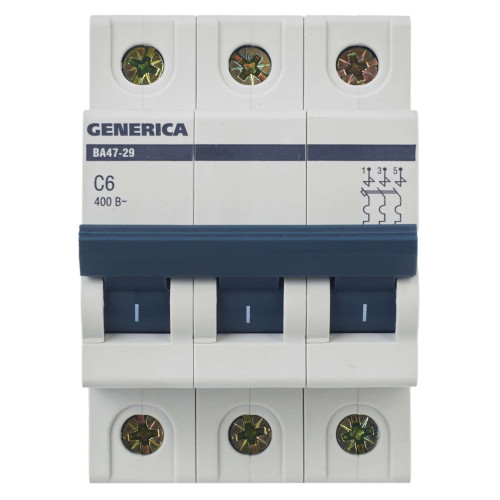 Автоматический выключатель ВА47-29 3Р 6А 4,5кА С GENERICA Автоматический выключатель ВА47-29 3Р 6А 4,5кА С GENERICA
