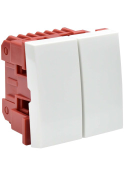 Выключатель проходной (переключатель) двухклавишный ВК4-22-00-П (на 2 модуля) ПРАЙМЕР белый IEK