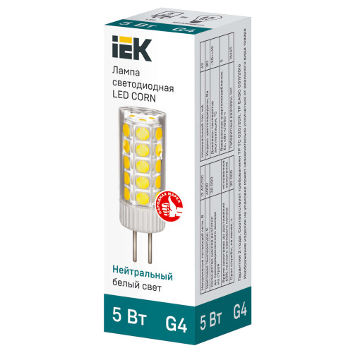 Лампа светодиодная CORN капсула 5Вт 12В 4000К керамика G4 IEK