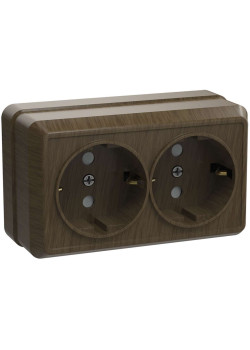 OKTAVA Розетка 2-местная с заземлением для открытой установки 16А РС22-3-ОД дуб IEK