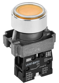 Кнопка управления LA167-BAF51 d=22мм 1NO желтая IEK