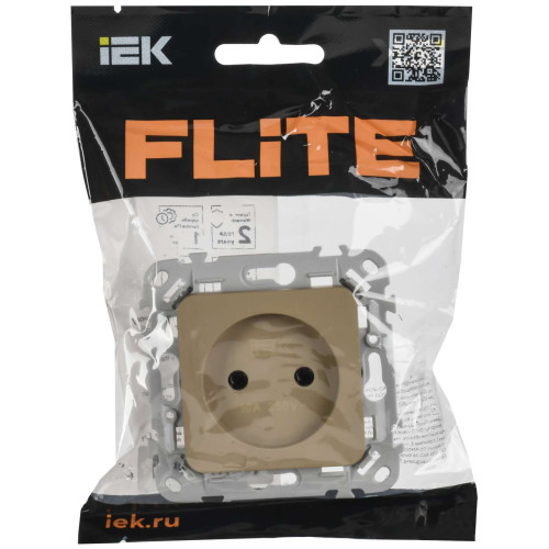 FLITE Розетка без заземления без защитных шторок безвинтовое крепление 10А РС01-1-ФлХ хаки IEK