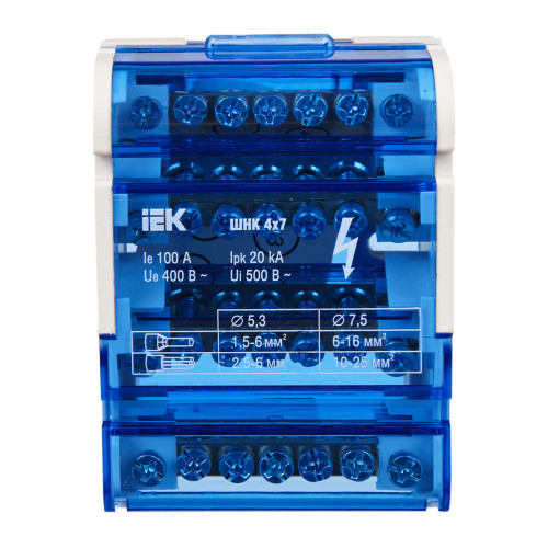 Шины на DIN-рейку в корпусе (кросс-модуль) ШНК 4х7 3L+PEN IEK