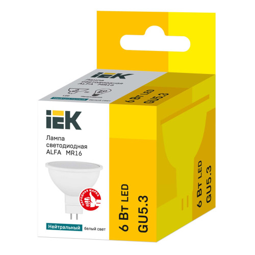 Лампа светодиодная ALFA MR16 софит 6Вт 230В 4000К GU5,3 IEK