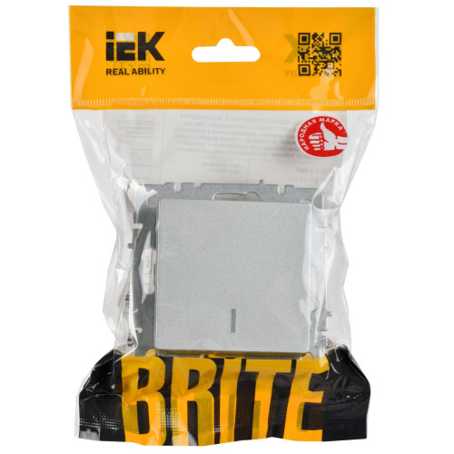 BRITE Выключатель 1-клавишный с индикацией 10А ВС10-1-1-БрА алюминий IEK