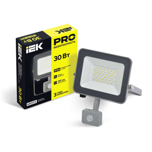 Прожектор светодиодный СДО 07-30Д с датчиком движения IP54 серый IEK Прожектор светодиодный СДО 07-30Д с датчиком движения IP54 серый IEK