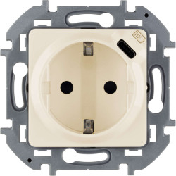 INSPIRIA Розетка 1-местная с заземлением с защитными шторками 16А с USB C 5В безвинтовое крепление слоновая кость