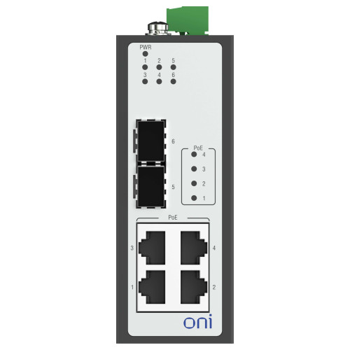 Коммутатор Ethernet промышленный неуправляемый ISU 2 SFP слота 100/1000BaseX 4 порта 10/100/1000BaseT разъем RJ45 24В AC/12/24/48В DC с резервированием ONI