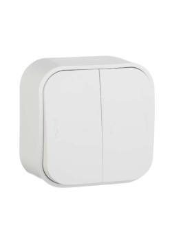 QUTEO Выключатель 2-клавишный для открытой установки проходной 10А белый