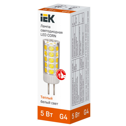 Лампа светодиодная CORN капсула 5Вт 12В 3000К керамика G4 IEK