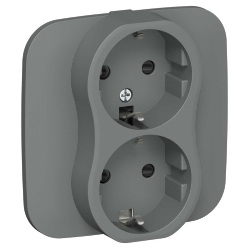 FLITE Розетка 2-местная с заземлением с защитными шторками безвинтовое крепление 16А РСш12-1-А-ФлМА мокрый асфальт IEK