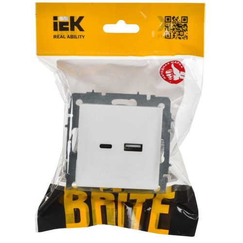 BRITE Розетка USB A+C 18Вт РЮ11-1-БрАБ арктический белый IEK