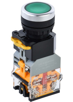 Кнопка управления D8-11D d=22мм 1NO+1NC с подсветкой зеленая IEK