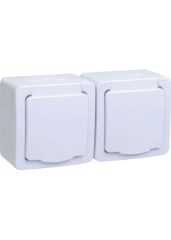 Розетка 2-местная для открытой установки РСб22-3-ГПБб с заземляющим контактом IP54 ГЕРМЕС PLUS (цвет крышки:белый) IEK