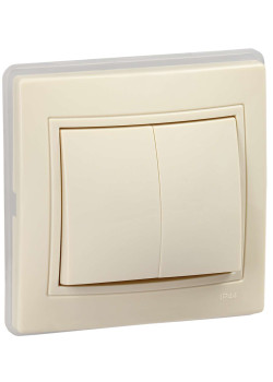KVARTA Выключатель 2-клавишный 10А ВС10-2-0-ККм-44 кремовый IEK
