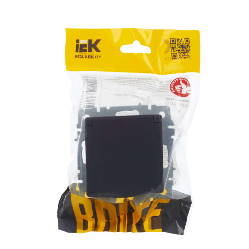 BRITE Розетка 1-местная с заземлением с защитными шторками и крышкой 16А IP44 РСбш10-3-44-БрГ графит IEK