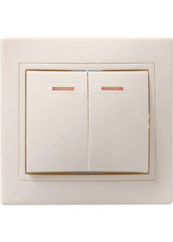 KVARTA Выключатель 2-клавишный с индикацией 10А ВС10-2-1-ККм кремовый IEK
