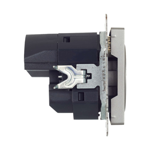 BRITE Розетка 1-местная с заземлением с защитными шторками 16А с USB A+A 5В 3,1А РЮш10-2-БрС сталь IEK