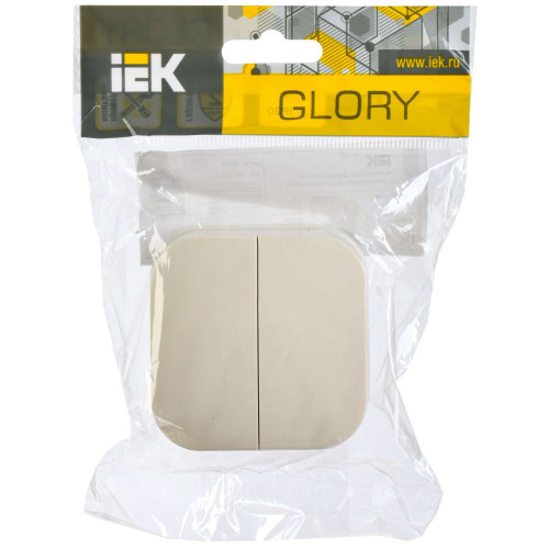 GLORY Выключатель 2-клавишный для открытой установки 10А ВС20-2-0-ХК кремовый IEK