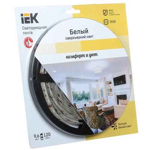 Лента светодиодная 5м блистер LSR-3528WW120-9.6-IP65-12V IEK-eco